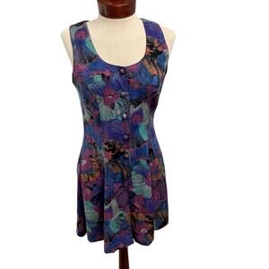 Vtg La Belle Romper 80s 90s Floral Abstract Button Front Made In USA Vintage Sz3
